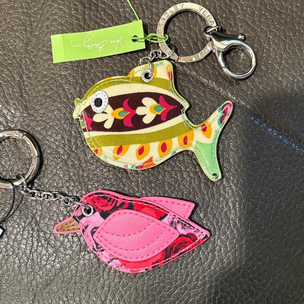 Vera Bradley set of two key chains in cute love bird and seashore fish